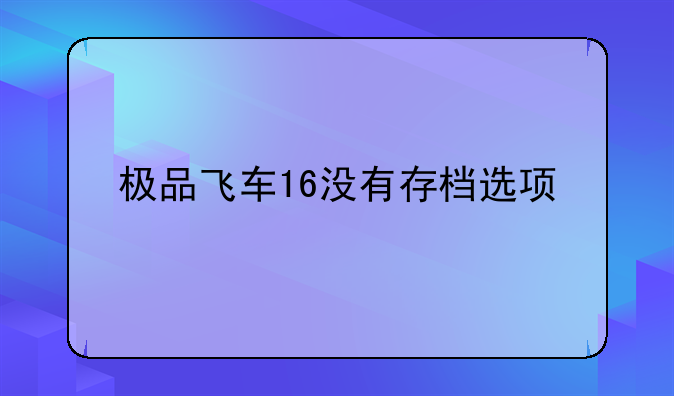 极品飞车16没有存档选项