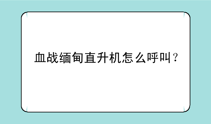 血战缅甸直升机怎么呼叫？