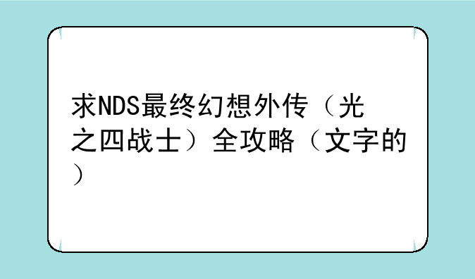 求NDS最终幻想外传（光之四战士）全攻略（文字的）