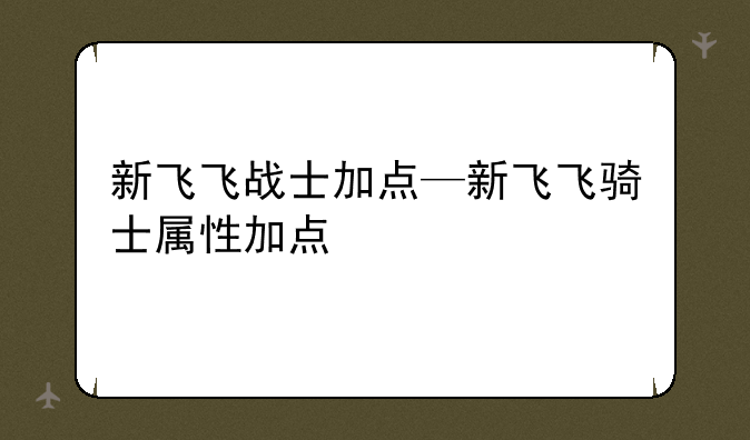 新飞飞战士加点—新飞飞骑士属性加点