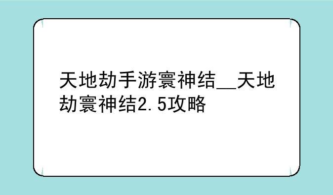 天地劫手游寰神结__天地劫寰神结2.5攻略